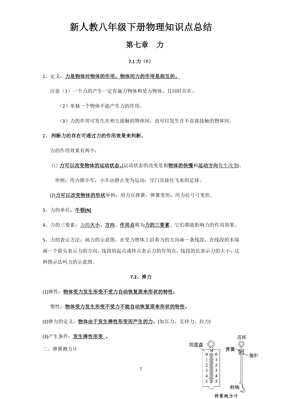 新人教版物理八年级下册知识点总结-物理八年级下册考点人教版--_第1页