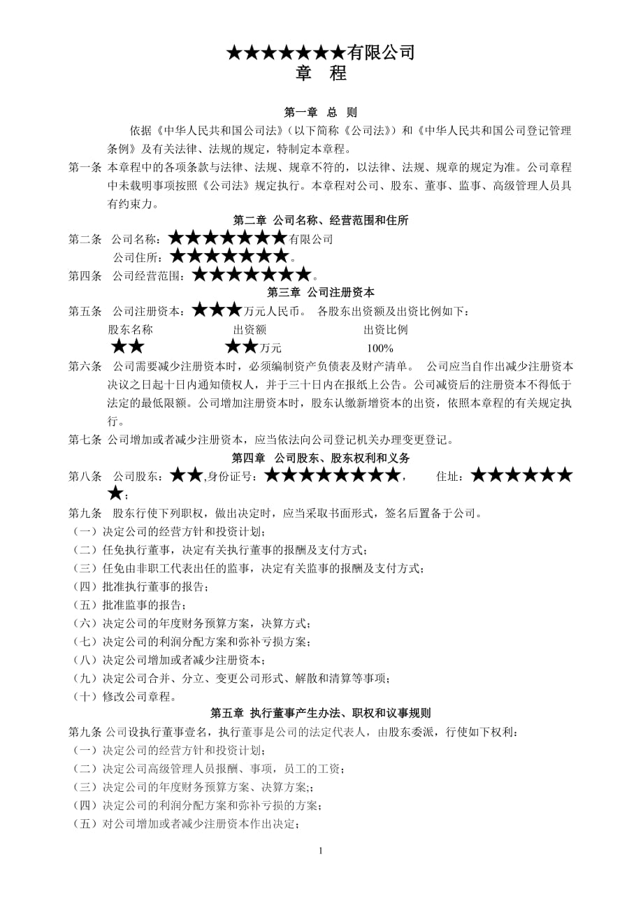 自然人独资企业公司章程(最正规最完整)--_第1页