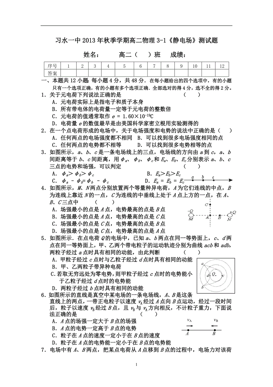 电场单元测试题2._第1页