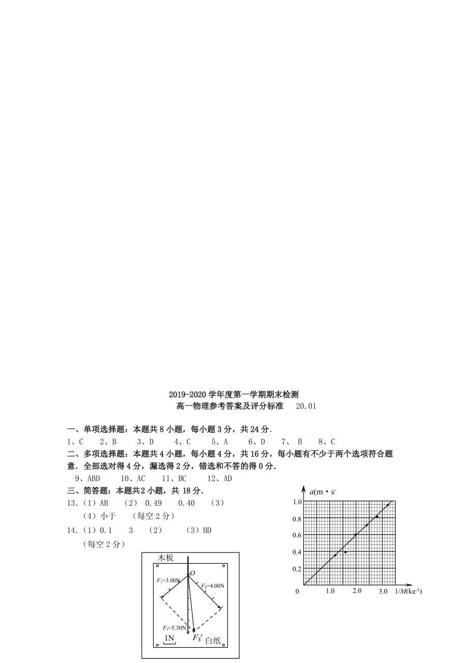 江苏省扬州市2019-2020学年高一物理上学期期末调研试题【带答案】_第5页