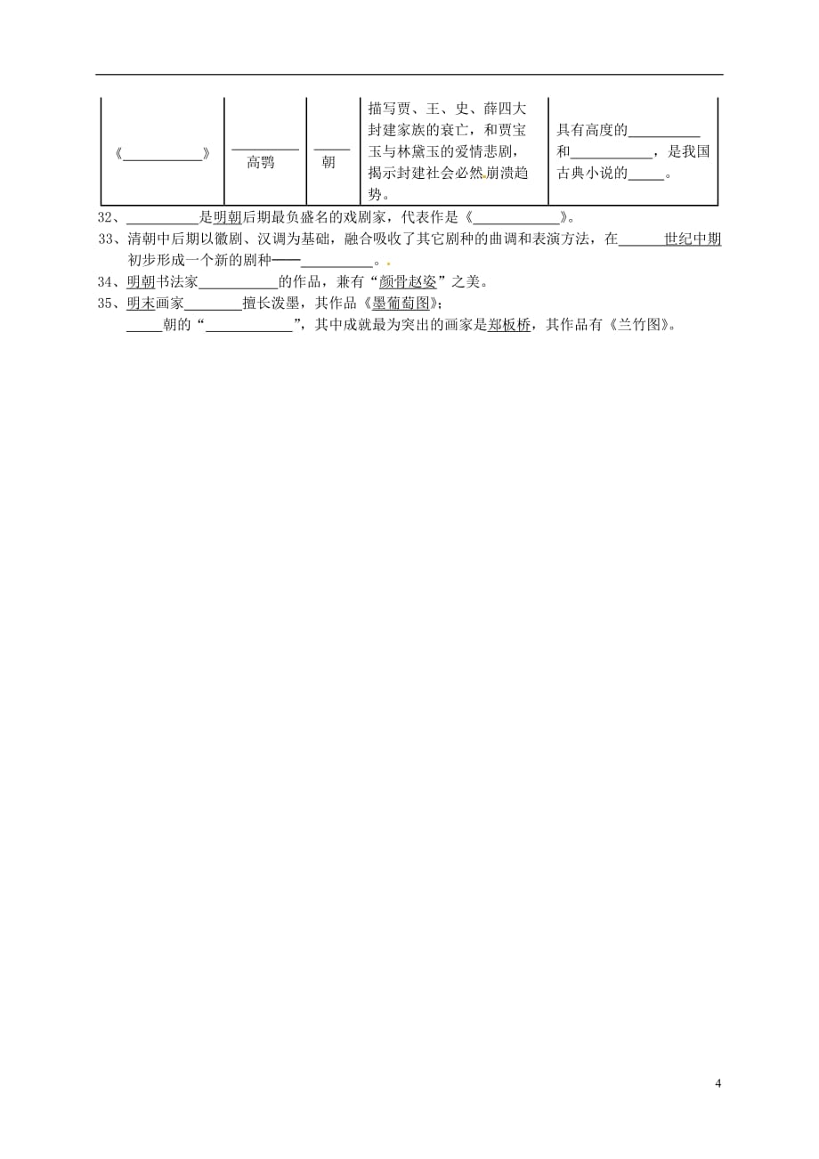 湖北省武汉为明实验学校七年级历史下册第三单元统一多民族国家的巩固和社会的危机默写（无答案）新人教版.doc_第4页