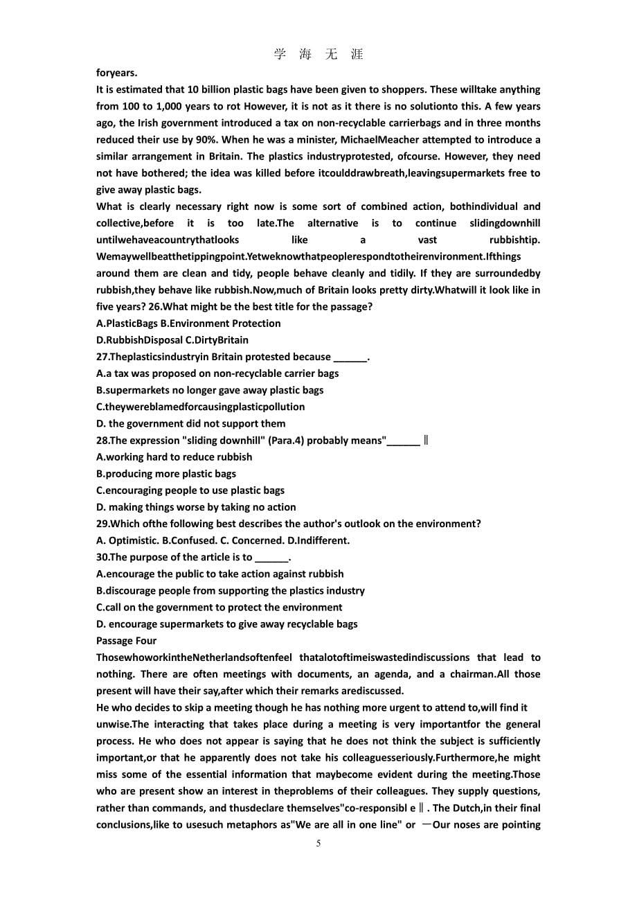 广东成人学士学位英语考试真题及答案（2020年8月整理）.pdf_第5页
