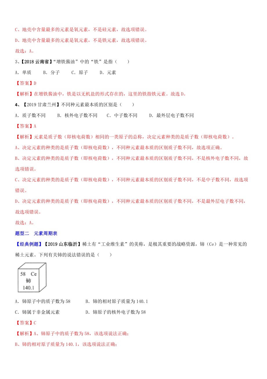 2020年人教版中考化学一轮复习专题十二认识化学元素【讲练】【带答案解析】_第4页