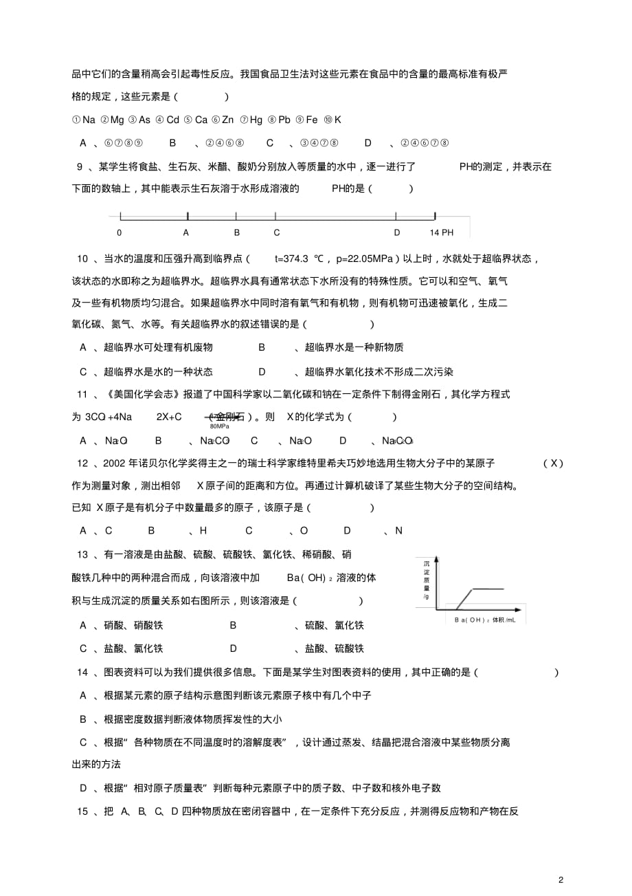 全国初中学生化学素质和实验能力竞赛(第十六届天原杯)复赛试题[参考]_第2页