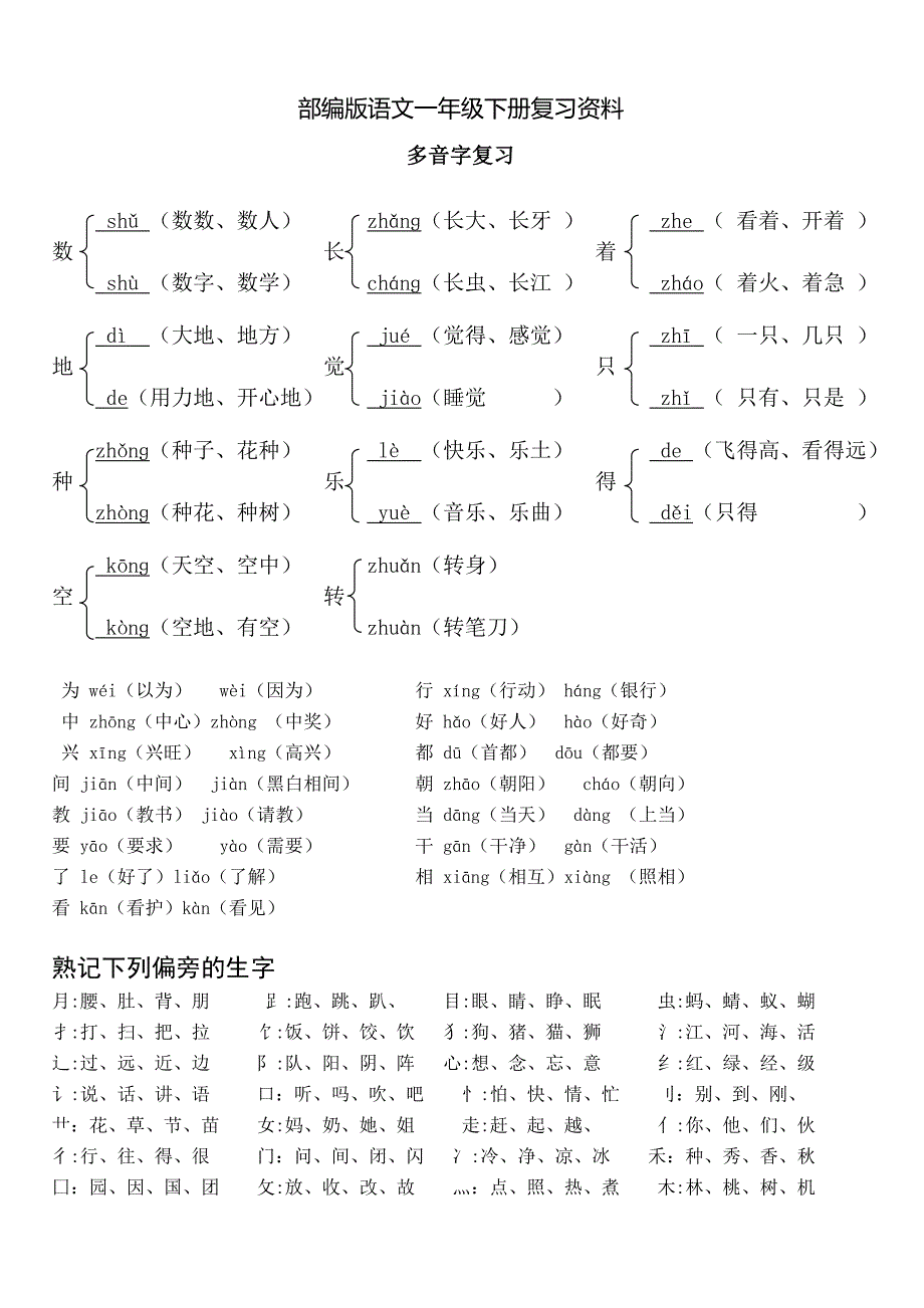 部编版语文一年级下册复习资料_第1页