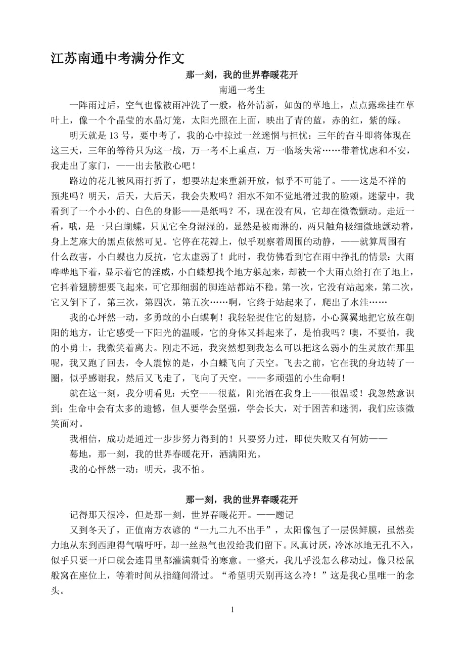 12588编号江苏南通中考满分作文_第1页