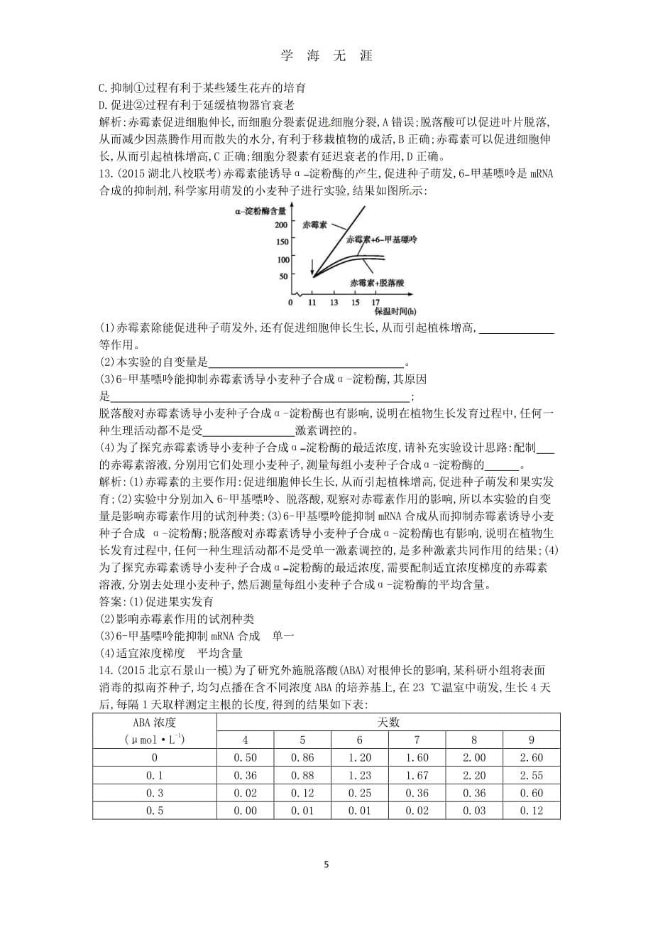 届高三生物二轮复习 专题四 生命活动的调节 11 植物的激素调节突破训练（2020年8月整理）.pdf_第5页