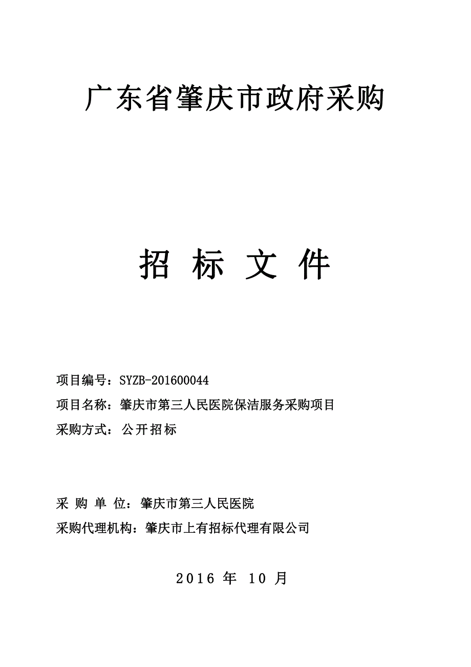 肇庆市第三人民医院保洁服务采购项目招标文件_第1页