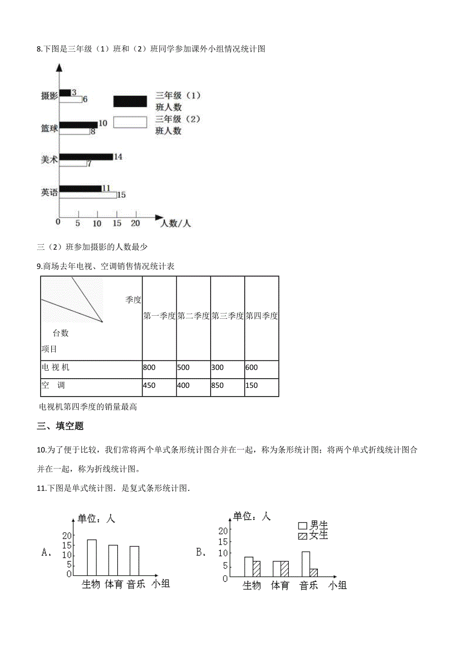 五年级下册数学单元测试-6.复式统计图 青岛版【六三】【带答案】_第3页