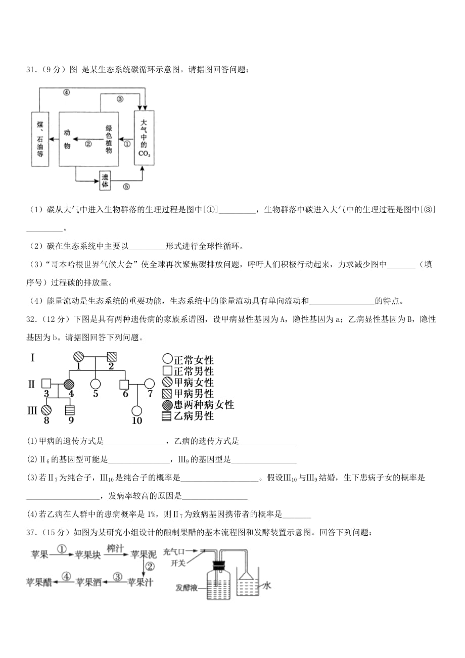 四川省宜宾市第四中学2020届高三生物一诊模拟试题[带答案]_第3页