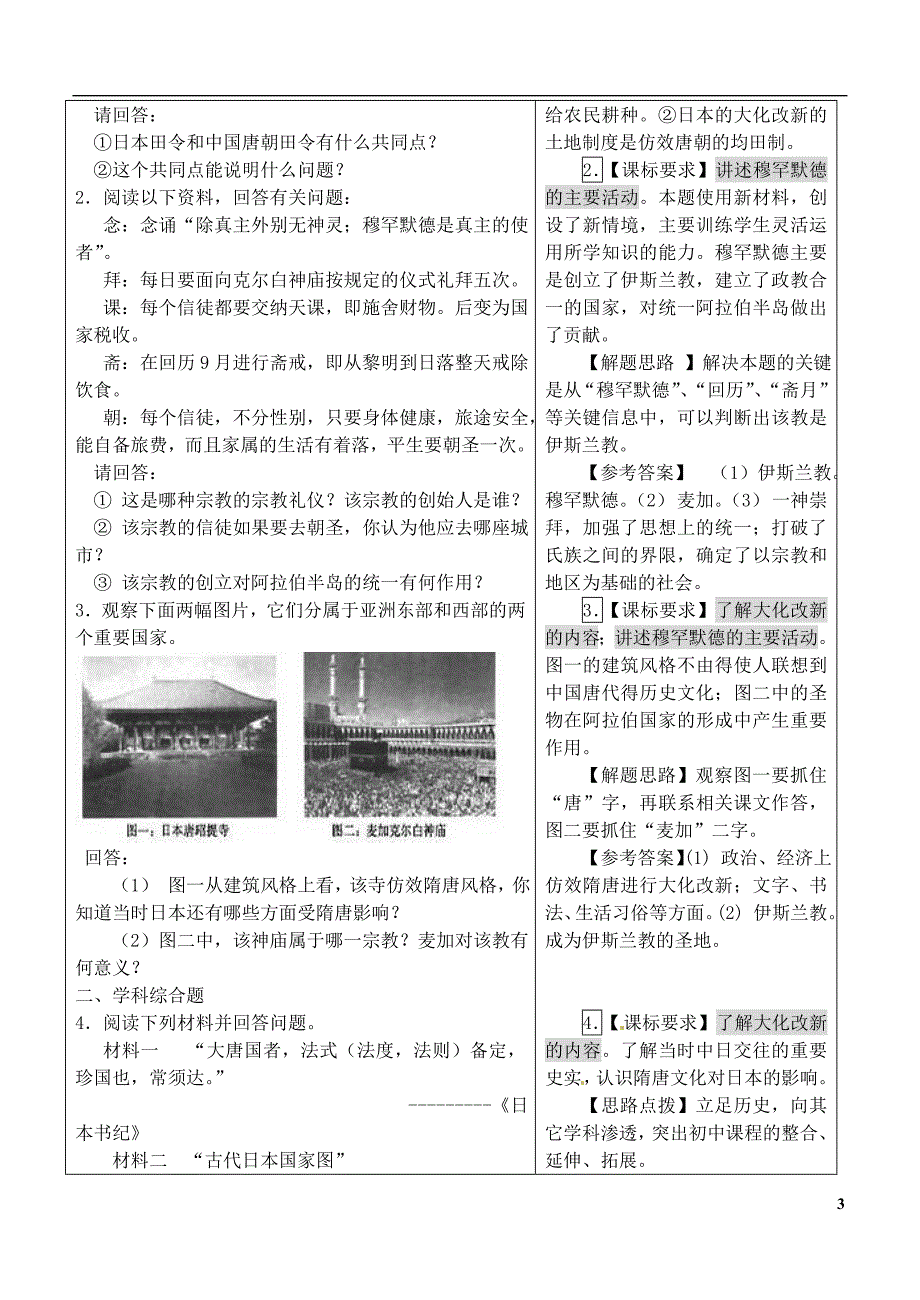 山东省高密市银鹰九年级历史上册第4课亚洲封建国家的建立学案2（答案不全）新人教版.doc_第3页