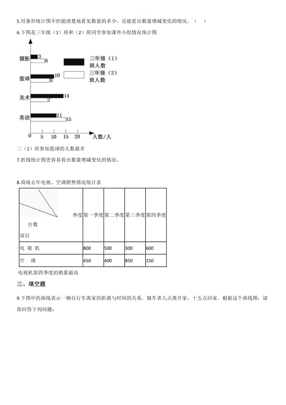 五年级下册数学一课一练-6.1折线统计图西师大版【带答案】_第2页