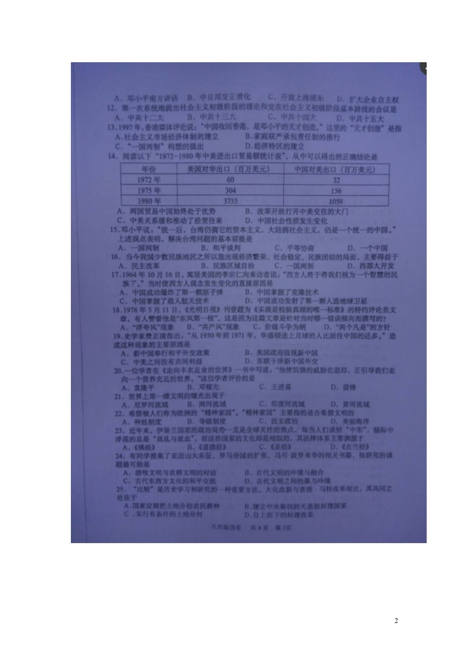 江苏省东台市2014_2015学年度八年级历史下学期期末试题（扫描版）新人教版.doc_第2页