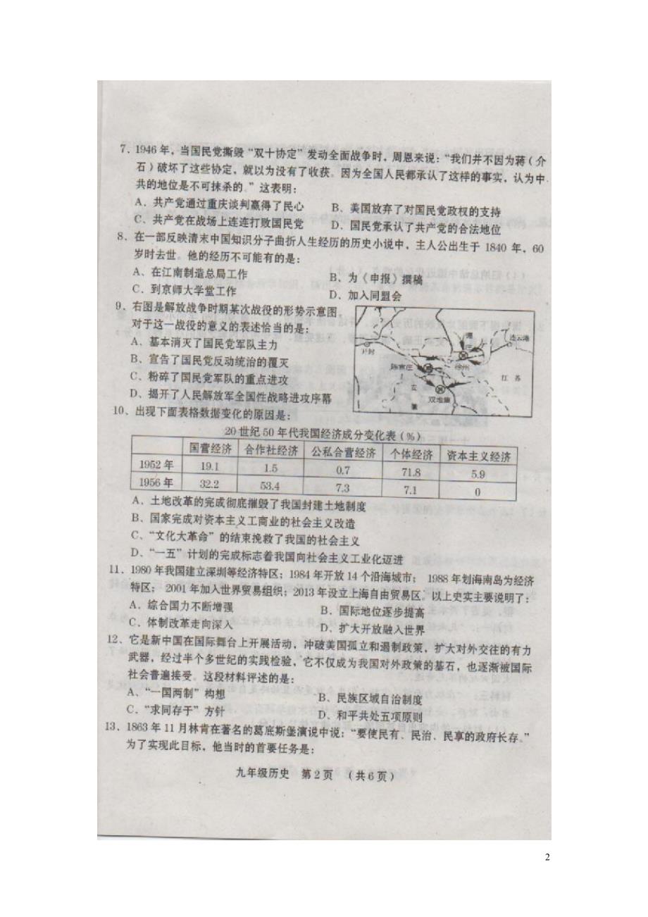 河南省周口市周口港区第九中学2016届九年级历史下学期第一次模拟考试（期中）试题（扫描版）.doc_第2页