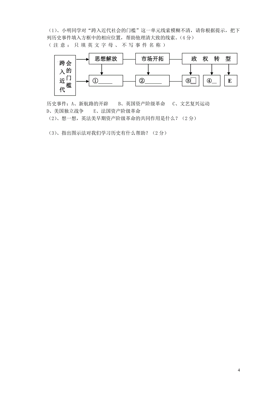 福建省永定县第二中学2016届九年级历史上学期第二次阶段测试试题（无答案）.doc_第4页