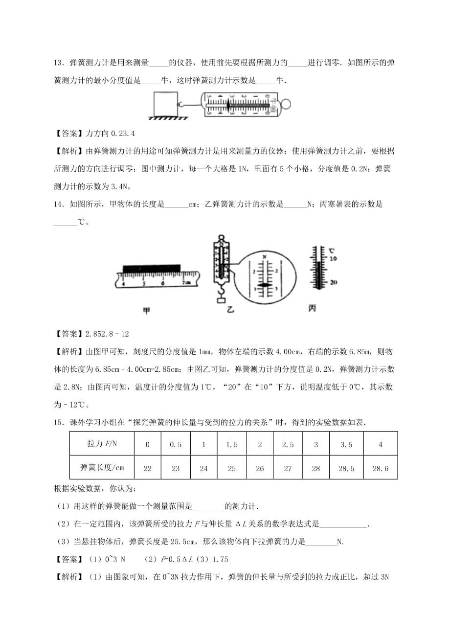 2019-2020学年八年级物理下册7.2弹力同步培优训练卷【含解析】_第5页