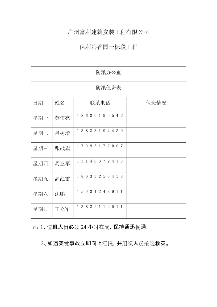 防汛值班表._第1页