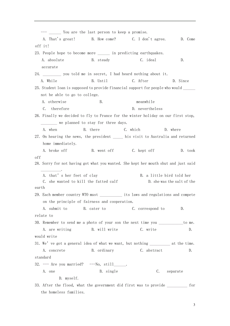 江苏省徐州市高三英语上学期第三次月考试题牛津译林版_第3页