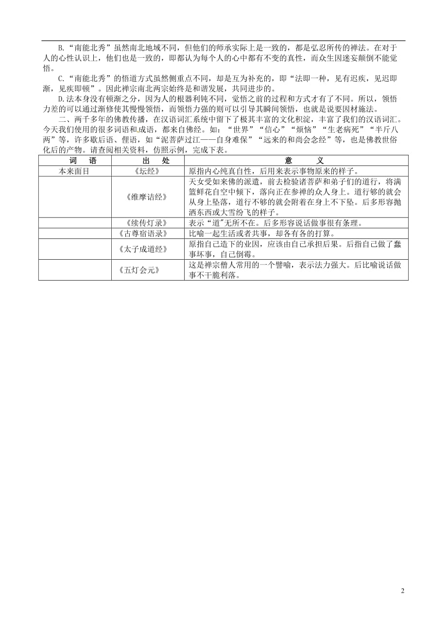 河南省灵宝市第三高级中学高二语文 上学期《坛经》两则导学案 新人教版_第2页