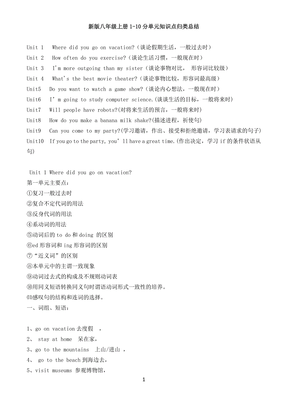 新人教版八年级英语上册各单元知识总结归纳-_第1页