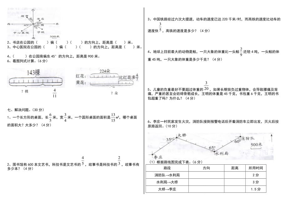 {精品}六年级上册数学一二单元测试卷_第2页