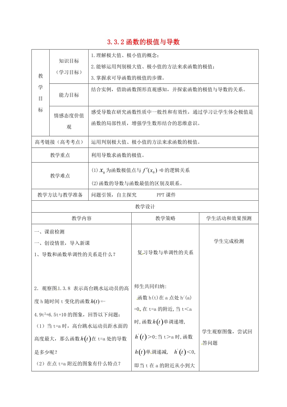 内蒙古开鲁县高中数学第三章导数及其应用3.3.2函数的单调性与导数教案新人教A版选修1-1_第1页