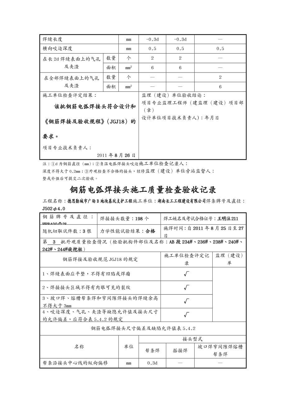 品质管理制度表格钢筋电弧焊接头施工质量检查验收记录表_第3页