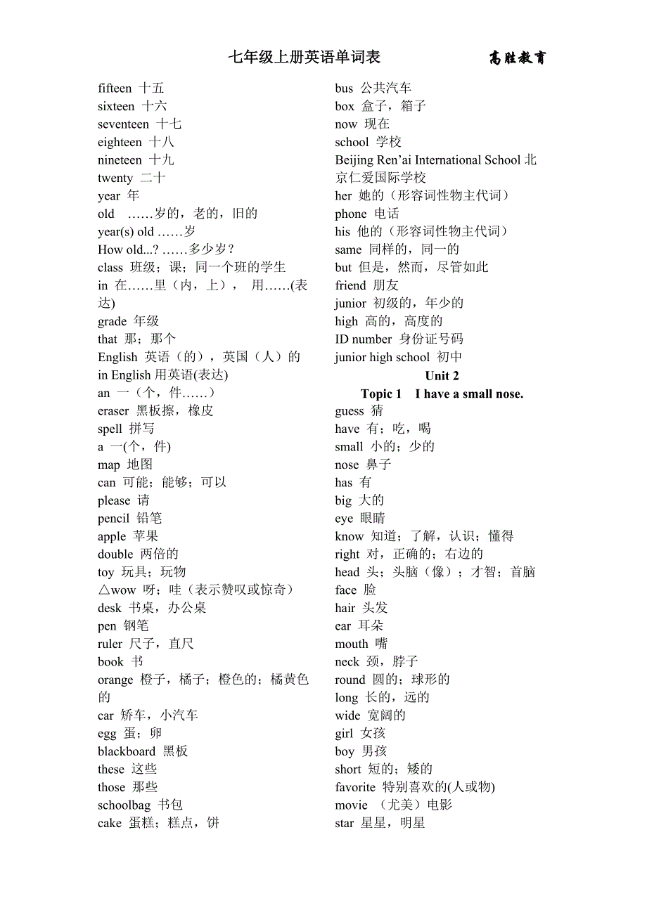 仁爱七年级上册英语单词表-_第2页