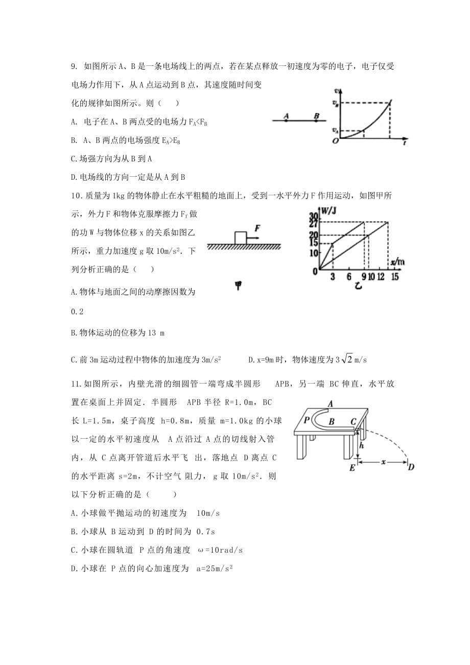 内蒙古（东校区）高一物理下学期期末考试试题_第3页