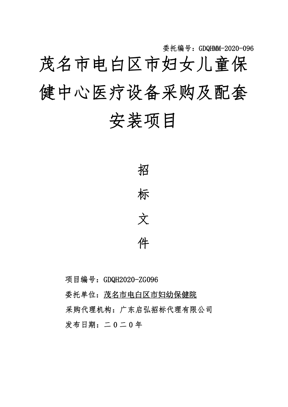 电白区妇女儿童保健中心医疗设备采购及配套安装项目招标文件_第1页