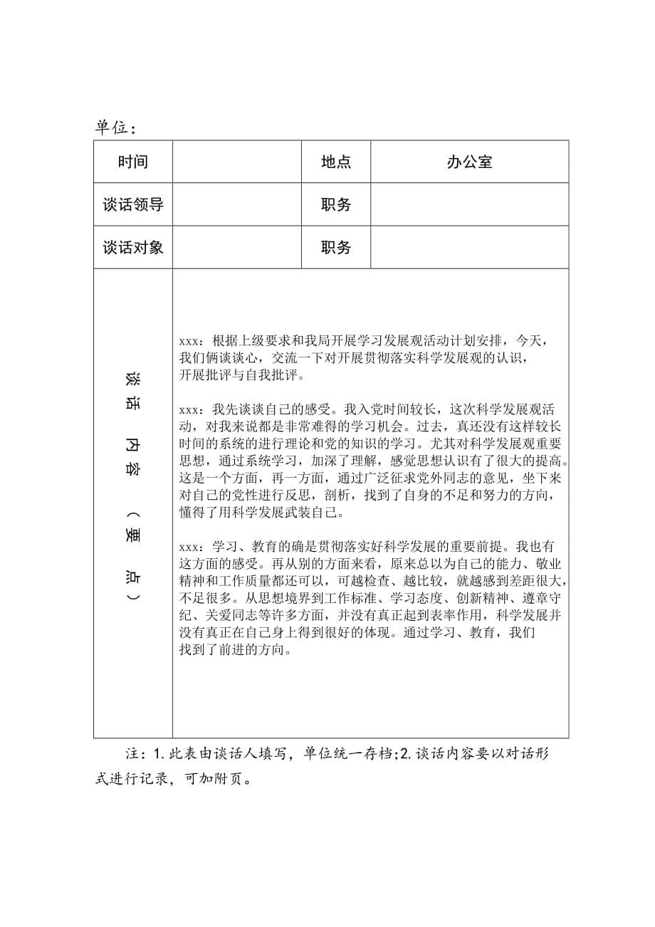 2019年党员各种谈心谈话记录加空白表﹎_第5页