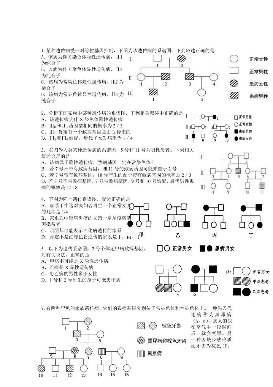 {精品}高中生物遗传系谱图专题训练._第2页