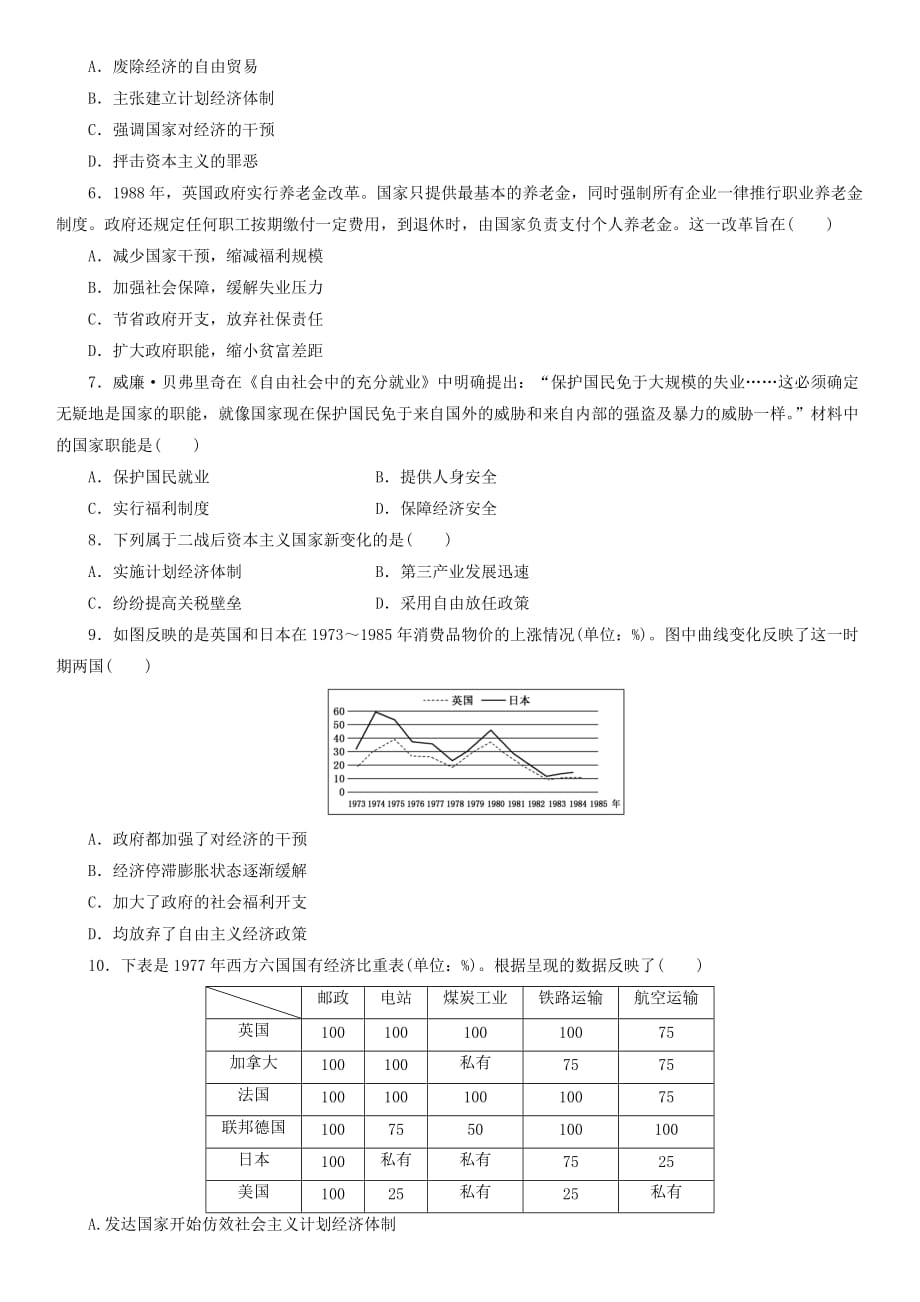 高一历史新人教版必修《中外历史纲要下》课时检测卷：第18课 资本主义国家的新变化_第2页