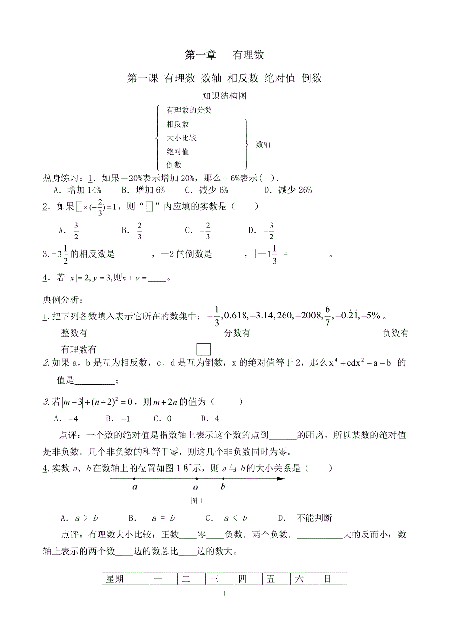 人教版七年级上册数学期末总复习题-精编_第1页