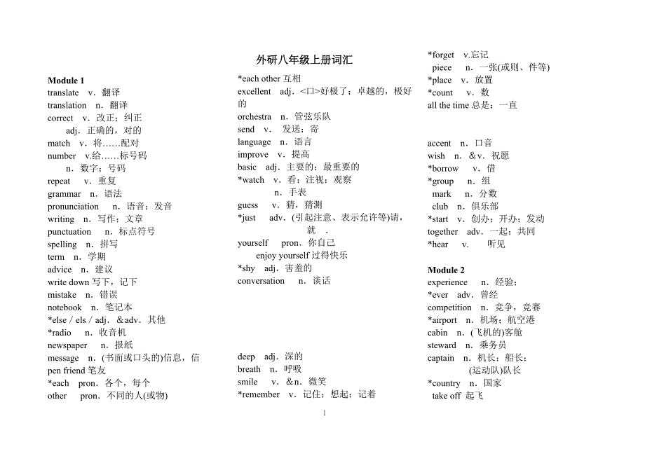 八年级上册英语单词表【外研版】-精编_第1页