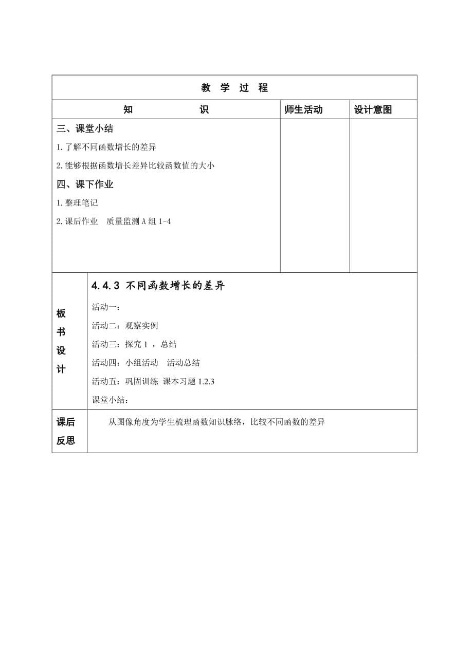 人教A版高中数学必修（第一册）教案： 4.4.3 不同函数增长的差异_第5页