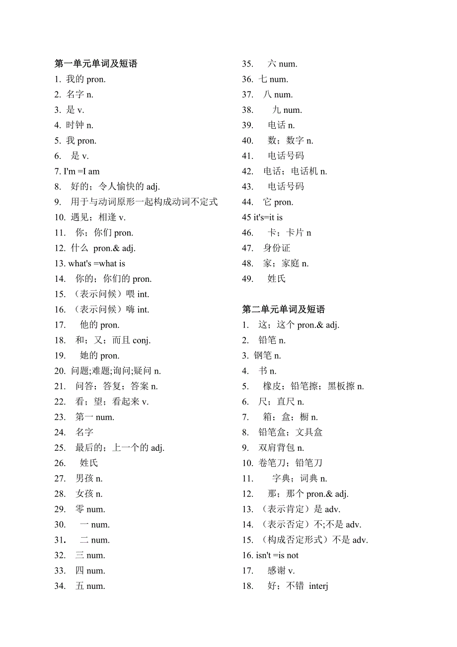 七年级上册英语单词表人教版(汉语)-精编_第1页