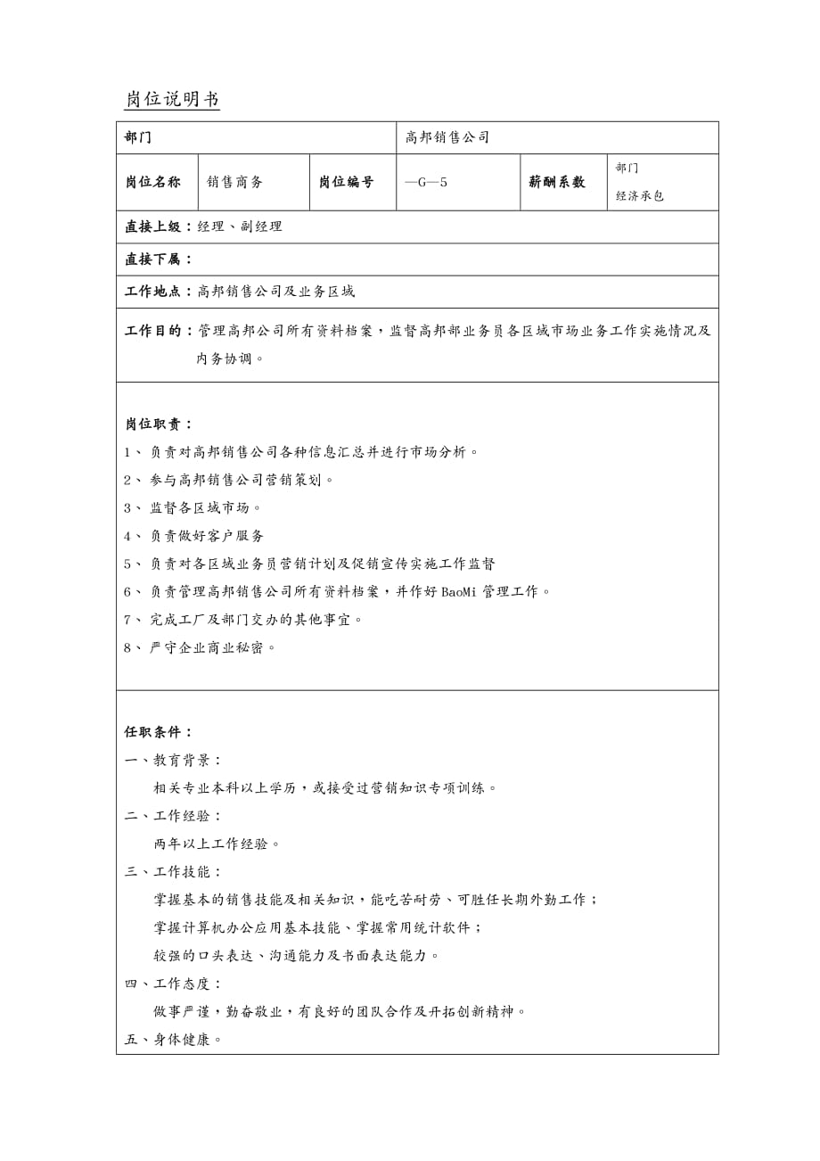 {人力资源岗位职责}某公司各岗位说明书_第3页