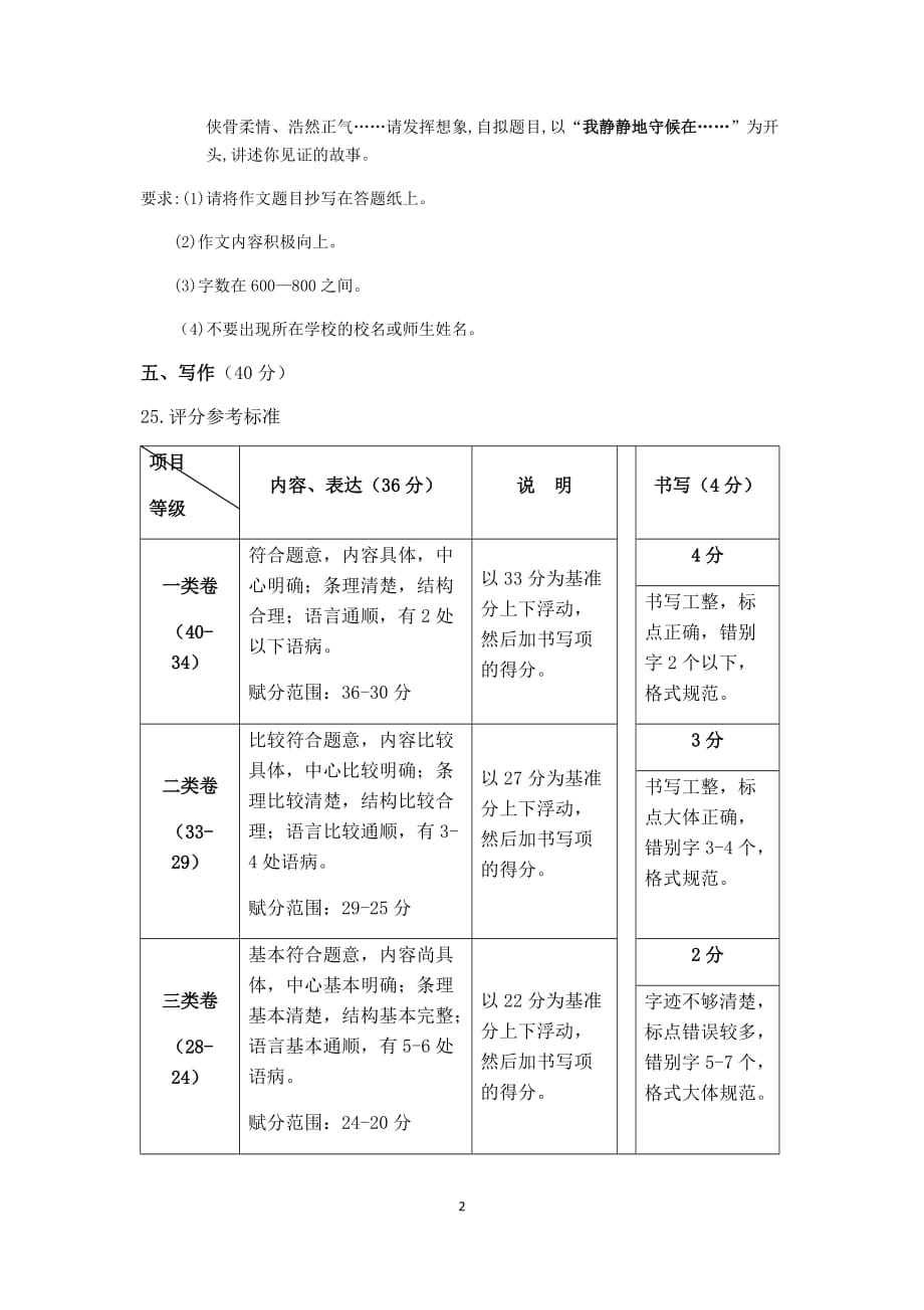 2019—2020学年第一学期北京市各区九年级期末语文试卷分类汇编 写作_第2页