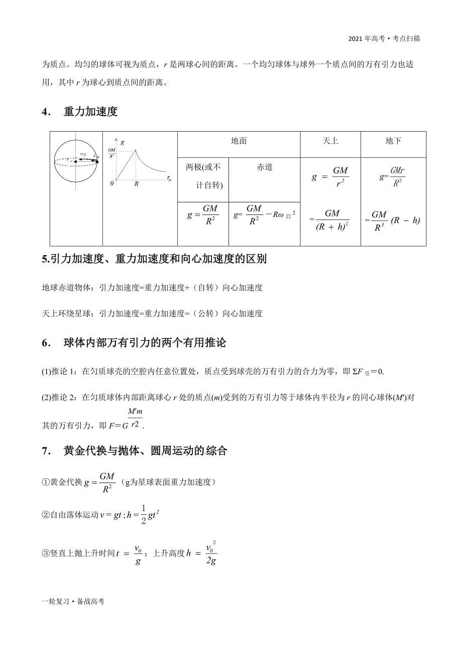 2021年高考【物理】一轮复习考点5.1 开普勒三定律与万有引力定律（原卷版）_第5页