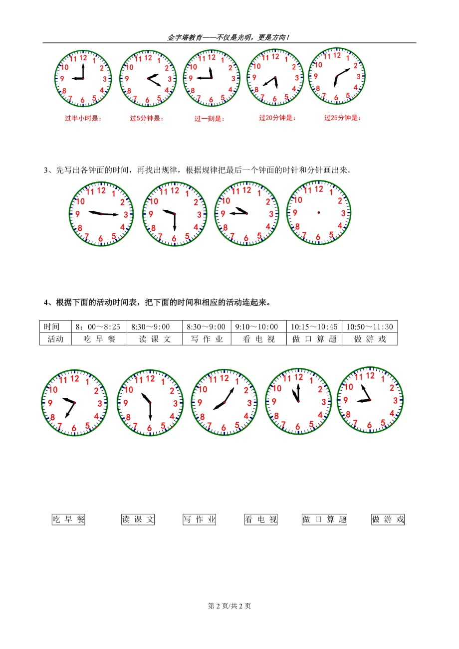 小学二年级数学时钟的认识_第2页