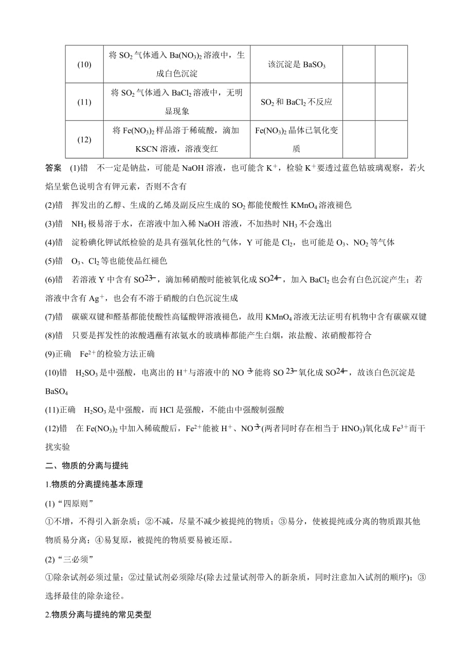 高三化学二轮复习物质的检验、分离与提纯（学案及训练）_第2页