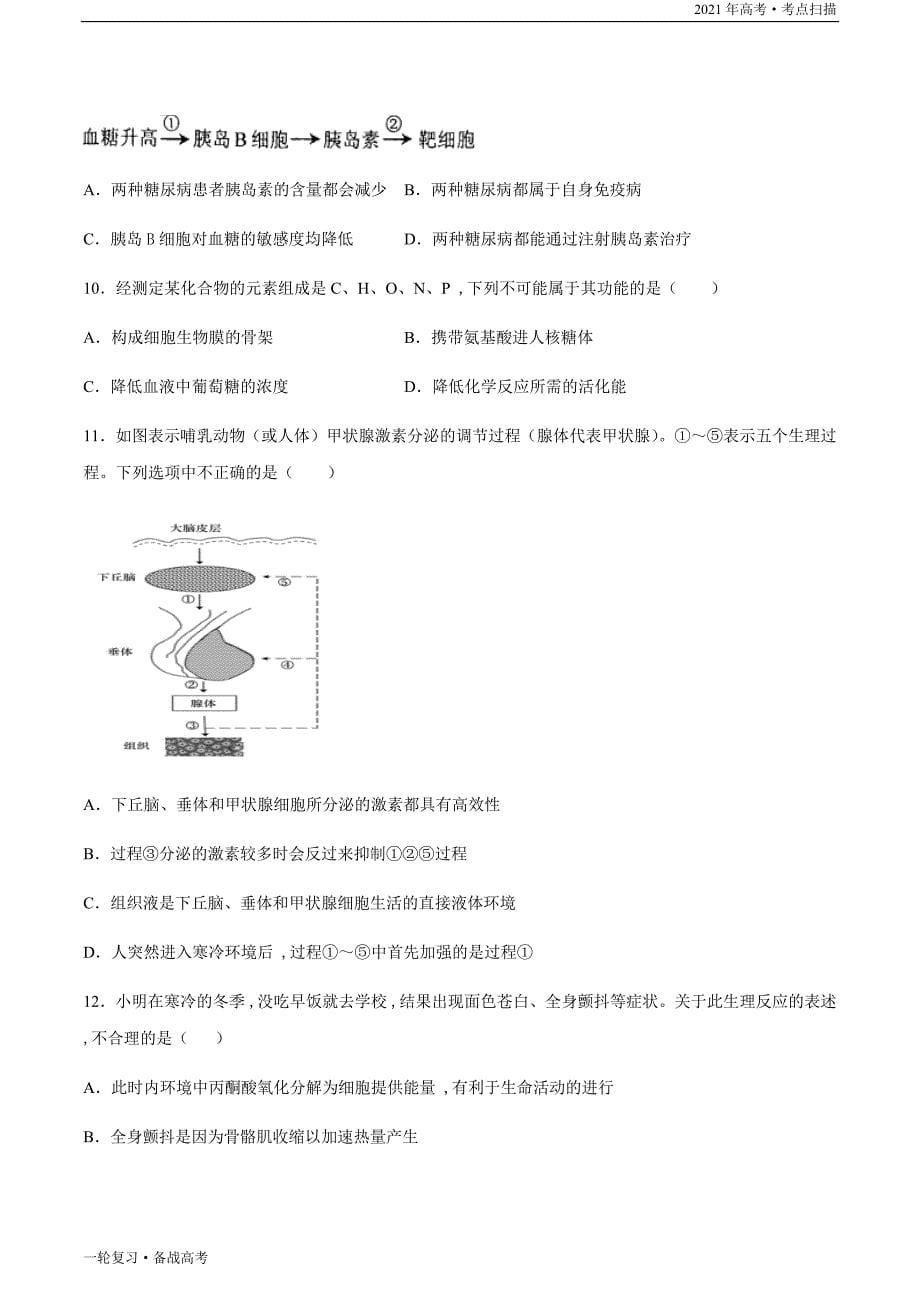 2021年高考[生物]一轮复习考点37 通过激素的调节（学生版）_第5页