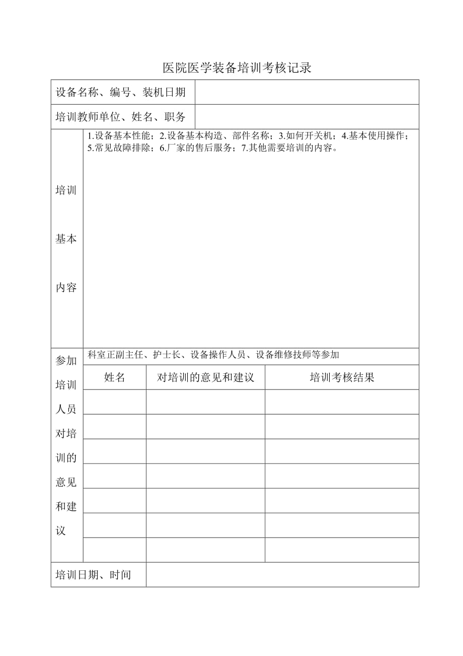 医院医学装备培训考核记录-_第1页