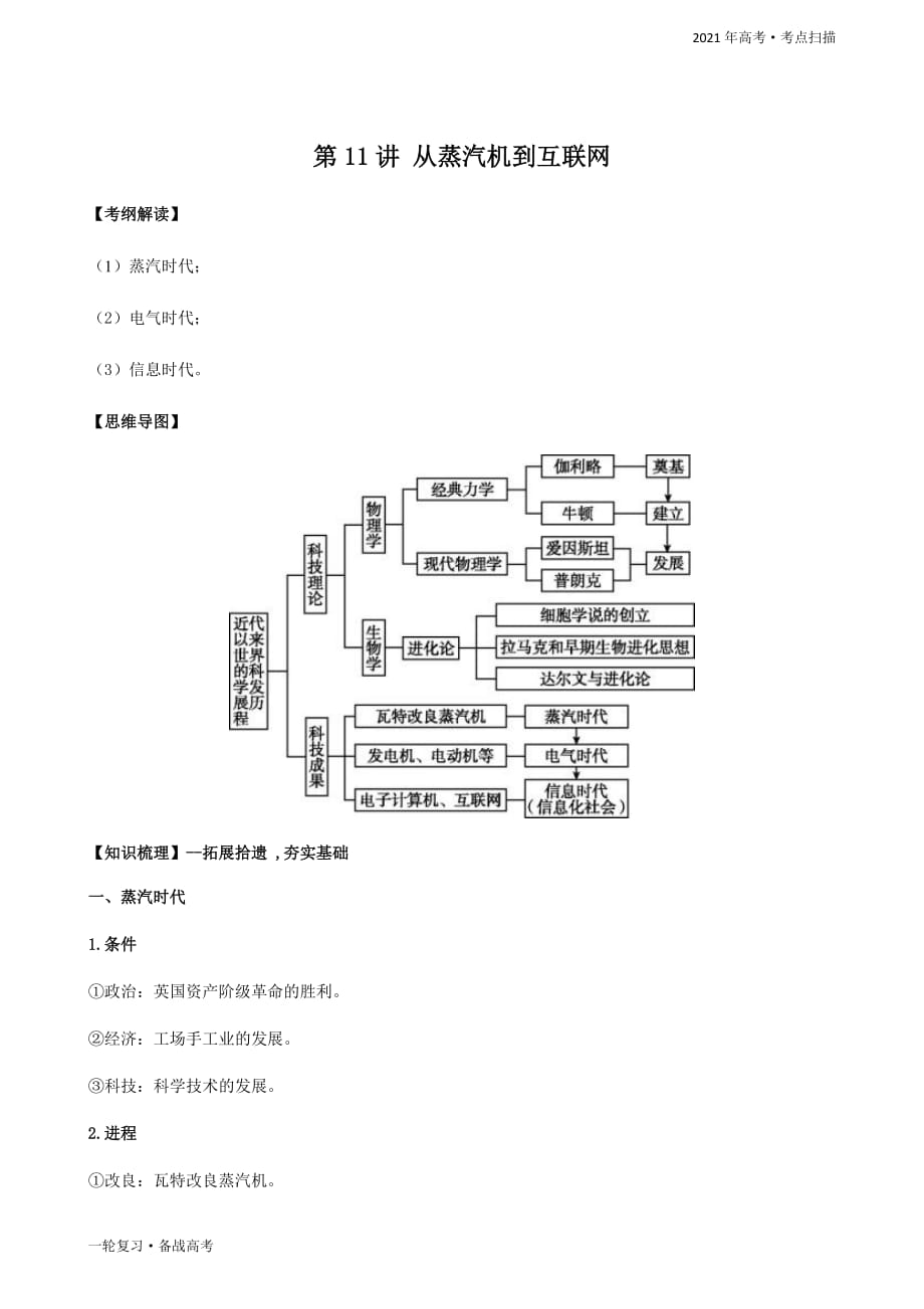 2021年高考[历史]一轮复习考点第11讲 从蒸汽机到互联网（精讲精析）（思想文化史）_第2页