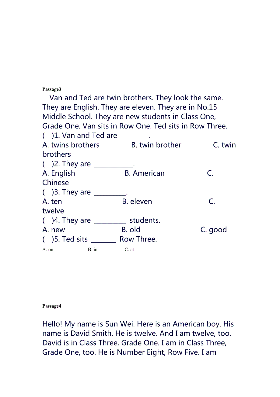 886编号五年级英语阅读理解训练(20篇)_第2页