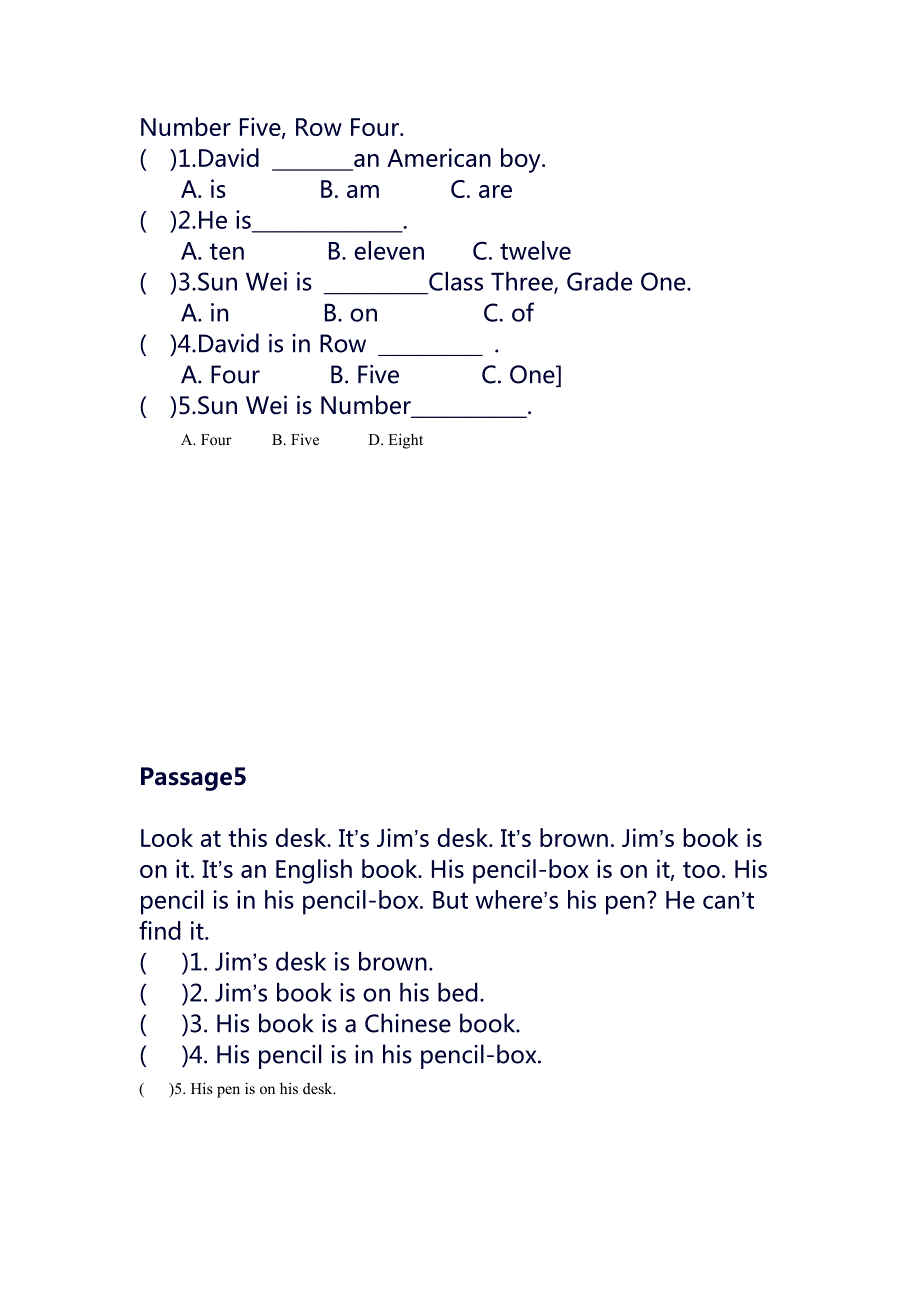 886编号五年级英语阅读理解训练(20篇)_第3页