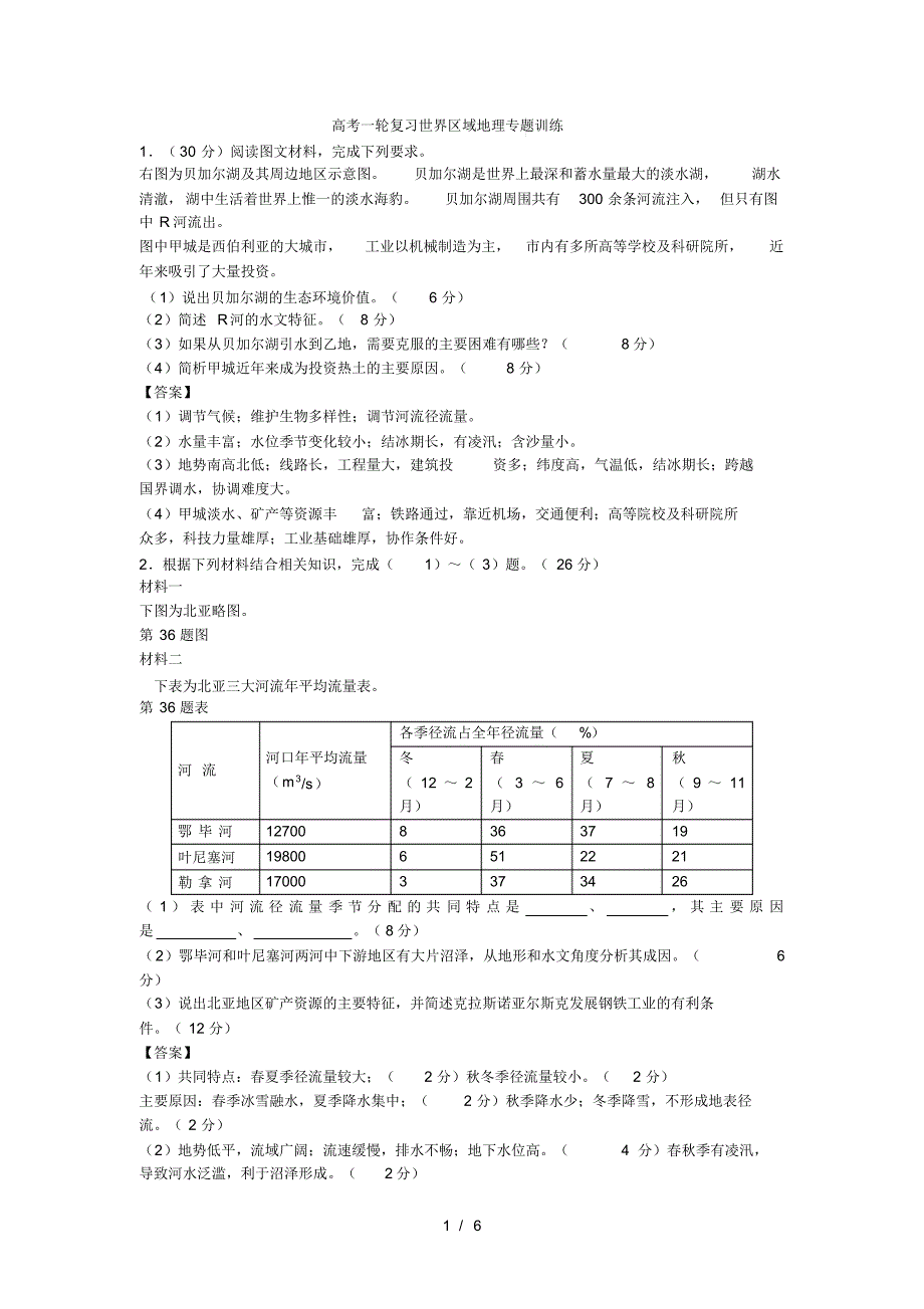 高考一轮复习世界区域地理专题训练(最新版-修订)_第1页