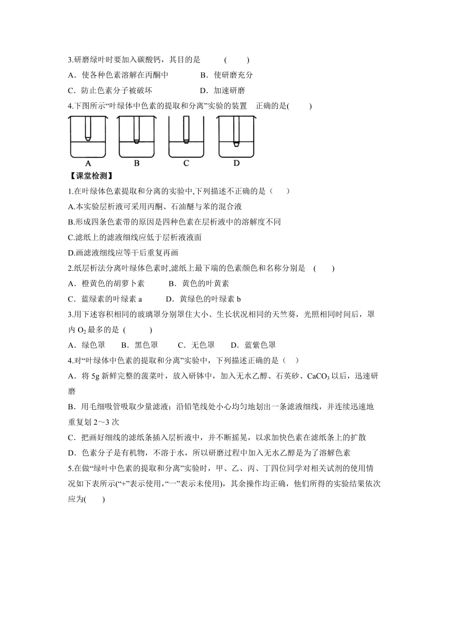 人教版（2019）高中生物必修一导学案：5.4.1捕获光能的色素和结构_第3页