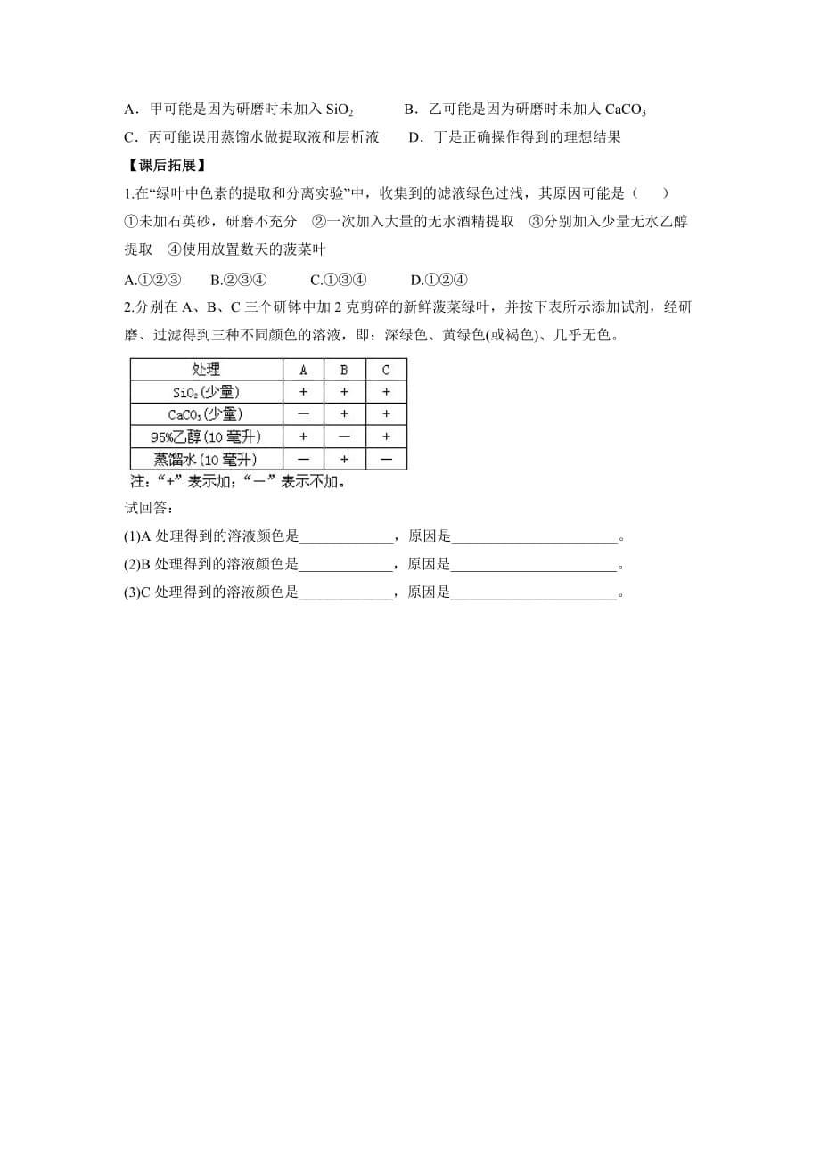 人教版（2019）高中生物必修一导学案：5.4.1捕获光能的色素和结构_第5页